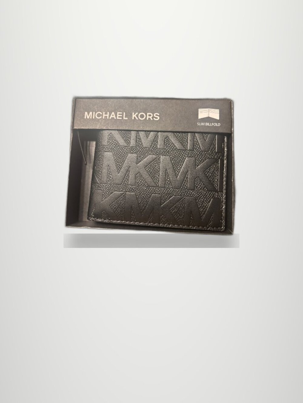 Michael Kors Black Embossed MK Bifold Wallet NWT 98 In Box